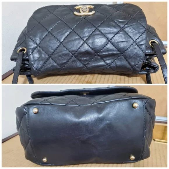 Authentic CHANEL Calfskin Quilted Retro Chain Accordion Flap Black - Picture 10 of 12